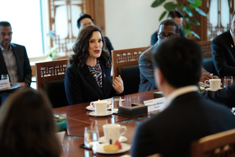 Michigan Governor Gretchen speaks during an event as part of a 2024 trade mission to South Korea.