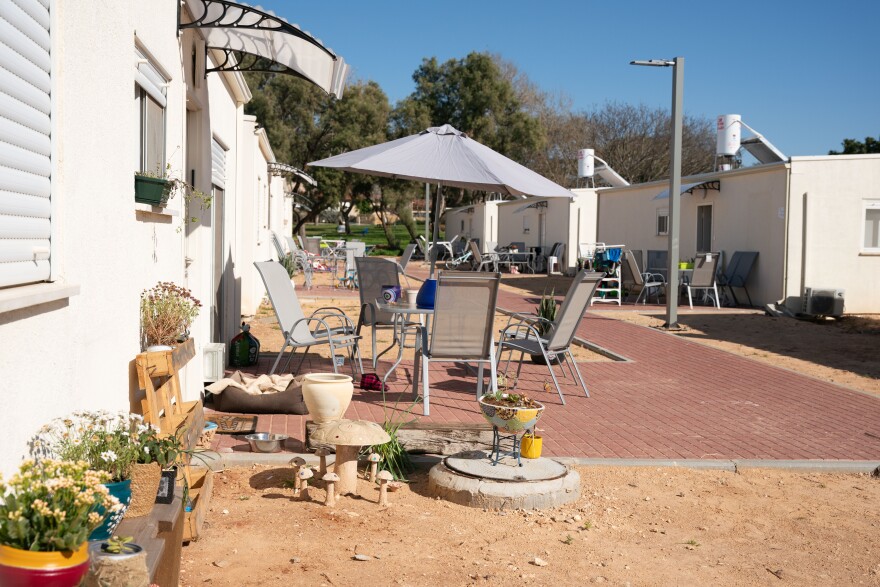 Prefab temporary housing units provided to residents of Kibbutz Kfar Aza after the Oct. 7 attack, in Shefayim, Israel, Tuesday.