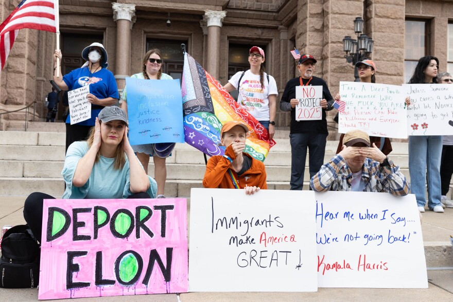 Demonstrators gather at the Texas Capitol to protest the Trump administration and Project 2025, a conservative plan to overhaul the federal government.