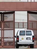 A Los Angeles County Sheriff's Department van enters the Twin Towers Correctional Facility in Los Angeles on April 1, 2020. California is planning to release as many as 3,500 inmates who were due to be paroled in the next two months as it tries to free space in cramped prisons in anticipation of a coronavirus outbreak, state officials said.