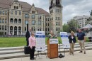 Scranton Mayor Paige Cognetti speaks during a press conference about the Fan Zone, scheduled for July at Lackawanna County Courthouse Square.