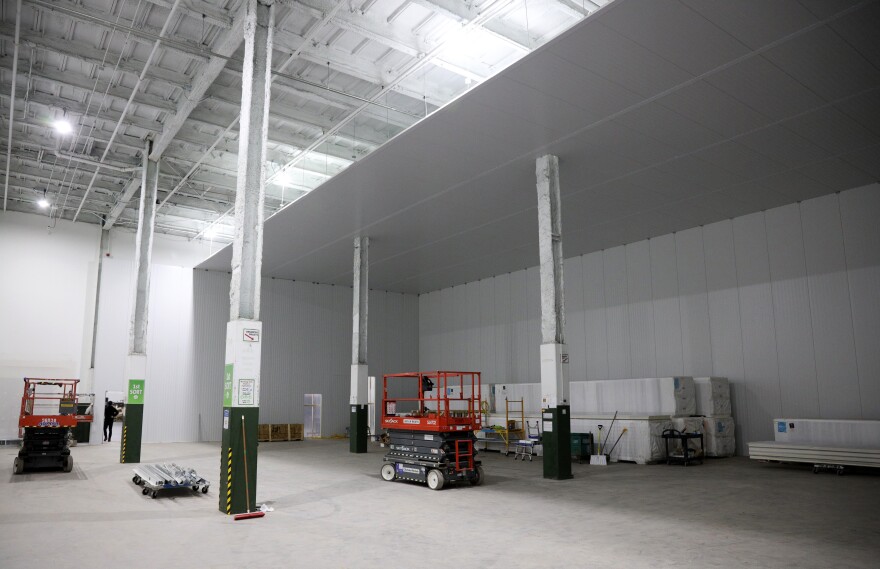 The energy-efficient commercial cooler being constructed at Foodlink will lead to a 69% increase in cold storage space for produce, dairy and other perishable food was shown of at a press conference updating their $15 million, multi-year infrastructure and warehouse projects at the Mt. Read Boulevard facility.