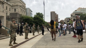 Peaceful protesters outside of the Indiana Statehouse Thursday evening.