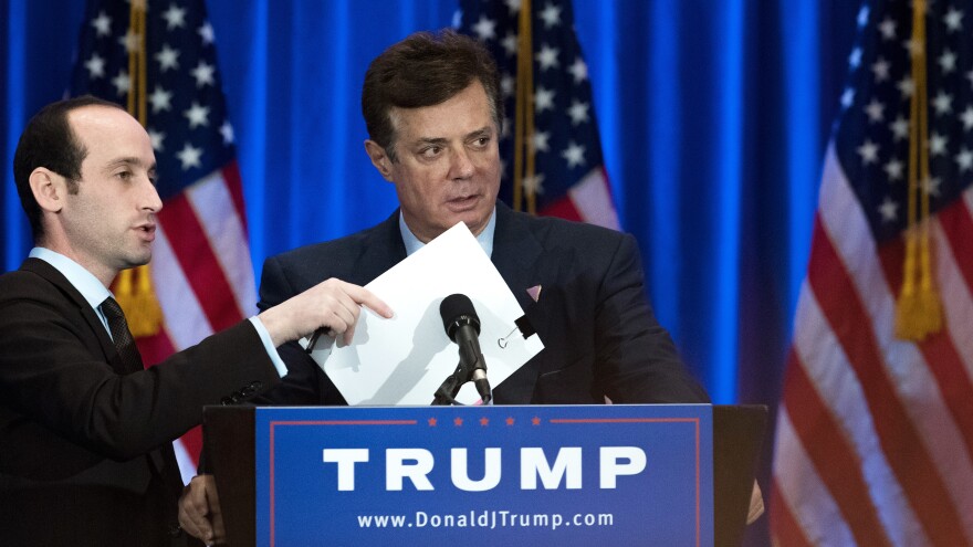 Former Donald Trump campaign chairman Paul Manafort, seen here last June, was paid millions of dollars to advance a pro-Russian agenda, the AP reports.