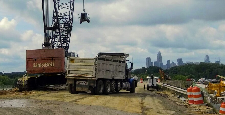 This former high-occupancy lane over I-85 on I-77 southbound will be widened to carry two toll lanes. 