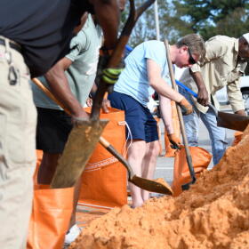 Residents pick up sandbags for storm preparation at the James Seals Jr. Parks & Recreation Center ahead of Hurricane Isaias' expected landfall along the Gulf Coast, Thursday, October 8, 2026, in Mobile, Alabama. (Octavio Jones/AP)