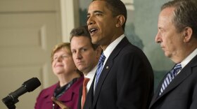 President Obama, speaking at the White House in January, is surrounded by some of his economic advisers at the time including Christina Romer, Timothy Geithner and Lawrence Summers. The president is now considering candidates to direct the National Economic Council when Summers departs later this year.
