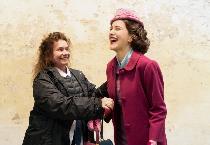 Donna Zakowska shares a laugh on set with Rachel Brosnahan.