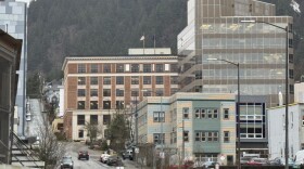 The Alaska State Capitol is seen behind other buildings on Tuesday, Feb. 10, 2026, in downtown Juneau.