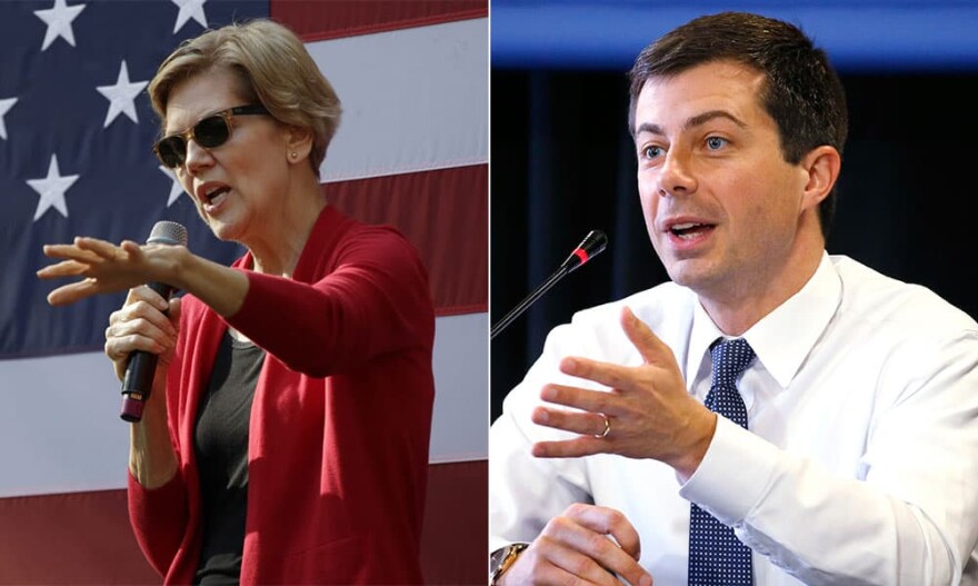 Elizabeth Warren and Pete Buttigieg both campaigned in New Hampshire Thursday. (Elise Amendola, Mary Schwalm/AP)