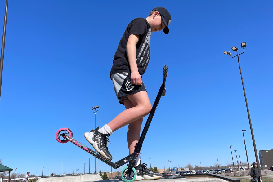 Liam Gustafson, 15, of Nevis, travels many hours with his family to visit skate parks during the summer.