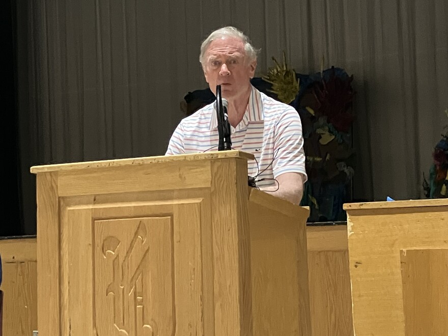 Sen. Chris West addresses opponents of the MPRP at a July 16 public hearing at Hereford High School.