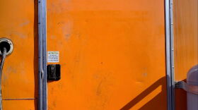 The Dinghy’s door was damaged by an attempted break in by a Kodiak grizzly. Photo courtesy of Kristyn Kenney.
