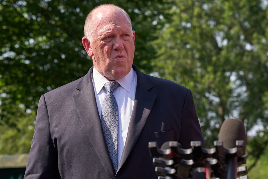 White House border czar Tom Homan speaks to members of the media outside of the White House, Tuesday, June 30, 2026, in Washington. (AP Photo/Jacquelyn Martin)
