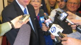 Utah Senator Bob Bennett speaks to reporters after his defeat at the Utah Republican convention Saturday.