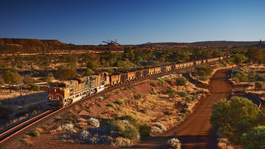 The BHP train that was derailed in Western Australia was loaded with iron ore, like this one in a photo provided by the company.