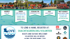 Image of a flyer displaying where each Ouachita Parish Water Sweep 2026 will be held on Saturday, September 12th, from 8:00 to 11:00 a.m. 