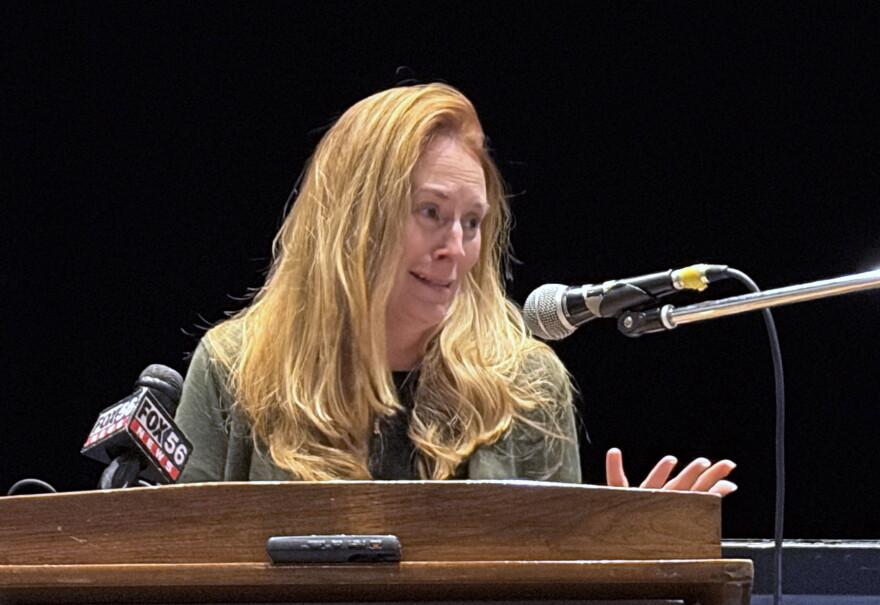 Dupont resident Lorraine Piechota shares her concerns about the proposed Scranton Beltway project during a public hearing Wednesday evening, Oct. 28, 2026 at Pittston Area High School.