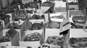 Boxes of film reels from the Dawson City Recovery site—an entire lost archive in need of preservation, 1978.