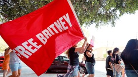 Protesters at a #FreeBritney Rally outside the Los Angeles Courthouse today. A judge has cleared the pop star to choose her own lawyer.