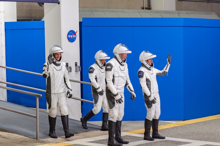 NASA and SpaceX's Crew-7 depart the Astronaut Crew Quarters