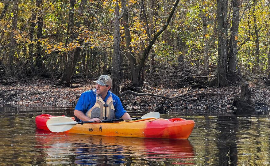 Coharie River Initiative guide Cullen Bell kayaking in the Great Coharie River.