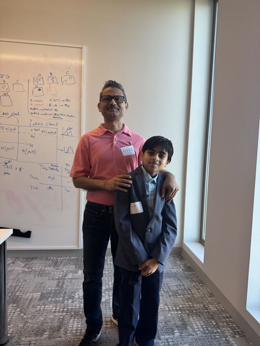 Harsh Vardhan and his father, Jiten Vardhan, attend the University of South Carolina’s AI Institute’s 2026 Safe AI for Seniors workshop.