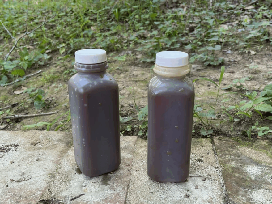 Water samples taken at the water treatment plant outfall.