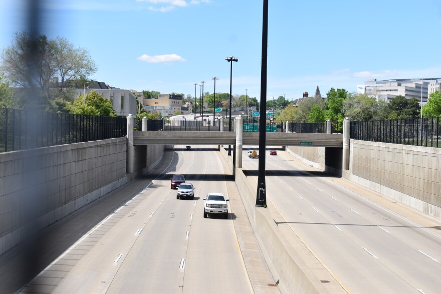 Overpasses allow pedestrians and vehicles to cross Interstate 74, which carved a major highway through the heart of Peoria's downtown in the 1950s.