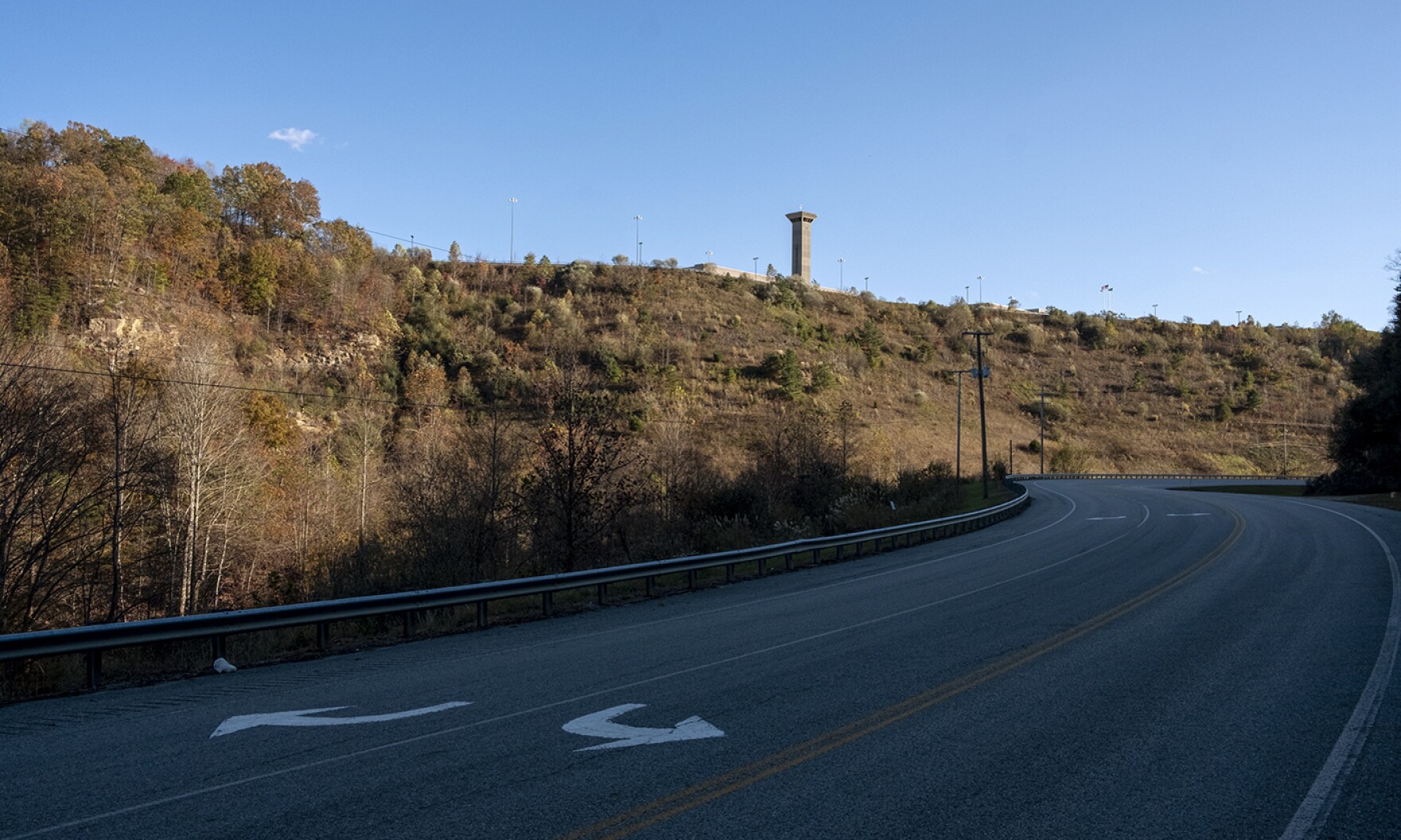 A guard tower at the United States Penitentiary, Big Sandy, stands as a sentinel along Kentucky Route 3 in Martin County.