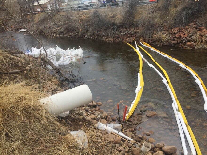 Booms located at the popo agie river to prevent further seepage downstream