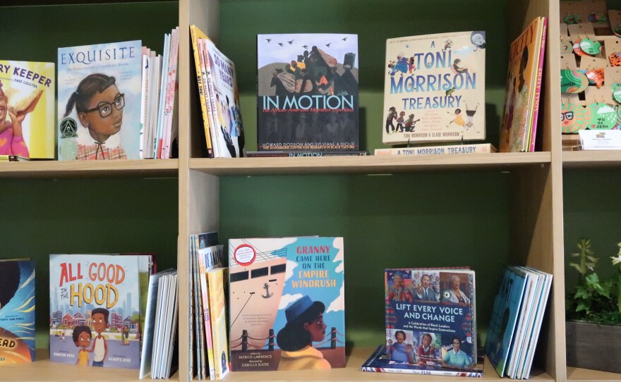 Books on display at Liberation Station on January 6, 2026. Owner Victoria Scott-Miller and her family read every book before putting it out for sale.