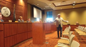 Newport city commissioner Ken Rechtin pleads for a delay at the Campbell County Fiscal Court meeting.