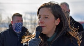 Republican Congresswoman Elise Stefanik speaks at a Save the Annex rally in Dannemora