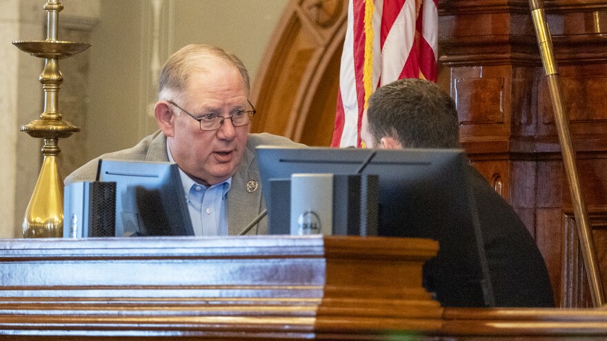 House Speaker Dan Hawkins appears April 10, 2025, in Topeka, Kansas, during the Legislature's veto session. Hawkins and his counterpart in the Senate have said they will pursue redistricting legislation when lawmakers convene for the 2026 session in January.