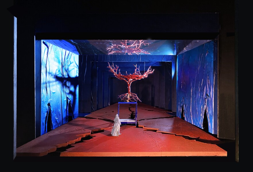 A set design by Jon Bausor for the Met premiere of Gabriela Lena Frank's "El Último Sueño de Frida y Diego."