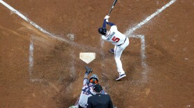 Freddie Freeman of the Atlanta Braves bats against the Houston Astros during Game Five of the World Series in October.