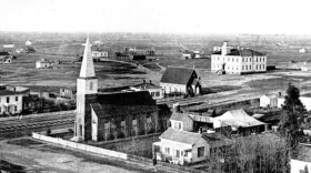An early photo of downtown Fresno from the 1880s