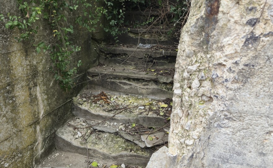 Retaining walls and abandoned crumbling stairs like this point towards College Street's past and indicate a need for redevelopment.