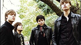 The Swedish garage band Mando Diao views the world from the windows of a tour bus.