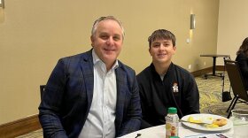 Sen. Pro Tem Greg Treat and his son Mason at the Edmond Chamber's legislative kickoff in January, shortly after Mason was released from the hospital.