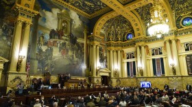 Democratic Gov. Tom Wolf delivers his budget address for the 2022-23 fiscal year to a joint session of the Pennsylvania House and Senate in Harrisburg, Pa., Tuesday, Feb. 8, 2022.