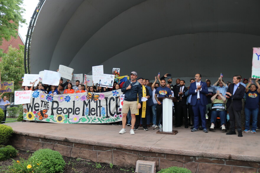 U.S. Senator Chris Murphy (D-CT) speaks at a rally in Danbury on September 2, 2026.