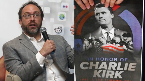 People hold posters of Charlie Kirk during a Turning Point USA rally at Utah State University, as a part of the organization's push to memorialize Kirk, Tuesday, Sept. 30, 2025, in Logan, Utah. (AP Photo/Alex Goodlett)