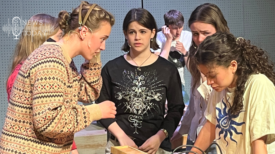 Student actors with Liberty Bell Drama Company rehearse for "Hello Girls." The musical follows women recruited to be telephone operators in World War I, relaying messages between English- and French-speaking soldiers.