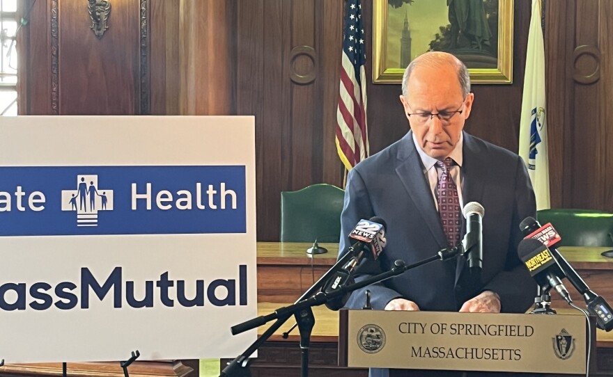 Dr. Mark Keroack, the retiring CEO of Baystate Health, speaks at a press conference announcing plans for a new health clinic in Springfield, Massachusetts, May 21, 2024.