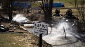 Cleanup of a creek is underway in the aftermath of a train derailment in East Palestine, Ohio, Wednesday, March 8, 2023. The EPA's Mark Durno says continual air monitoring at the derailment site and in the community and soil tests in parks, on agricultural land and at other potentially affected areas have not yet detected concerning levels of any contaminants. (AP Photo/Matt Rourke)