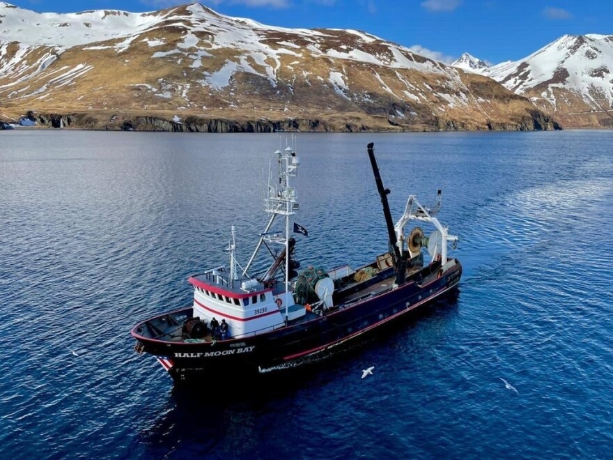 Aerial image of the Research Vessel, Half Moon Bay, one of the vessels that runs the Port Moller Test Fishery