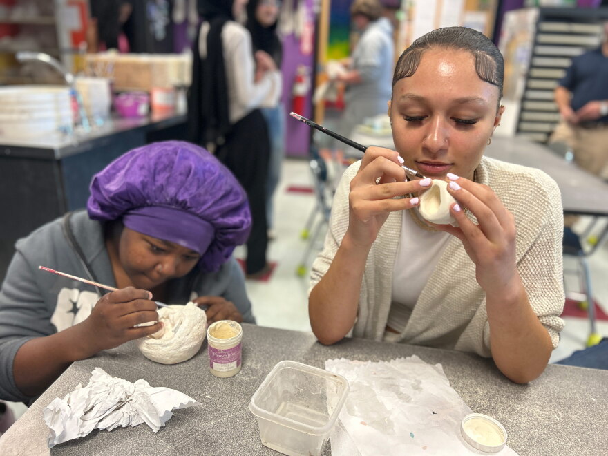 Students in Niagara Falls High School’s visual arts class work on ceramics. The class is part of the school’s visual arts career pathway.