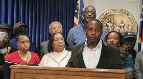 Demetrius Hunter, CEO of the Black Farmers Hub and a farmer in Warren County, speaks at a news conference with farmers and legislators on Wednesday